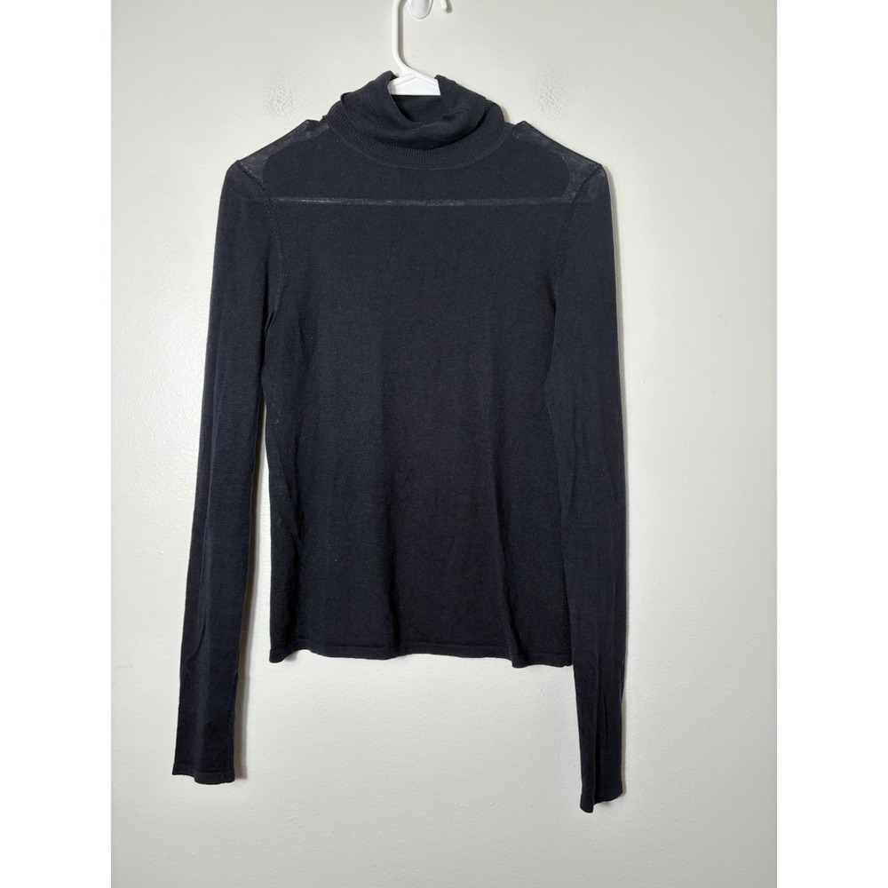 MIKAI Silk/cotton/cashmere Blend Turtleneck Long Sleeve Base Layer Sz S Black